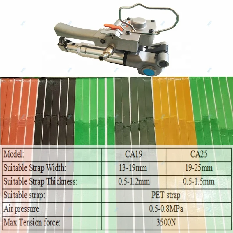 CA19 3500N Hand Pneumatic PET Plastic Belt Strapping Machine 19 mm PET Strap Manual Tools for Factory Packing Big Carton Pallet