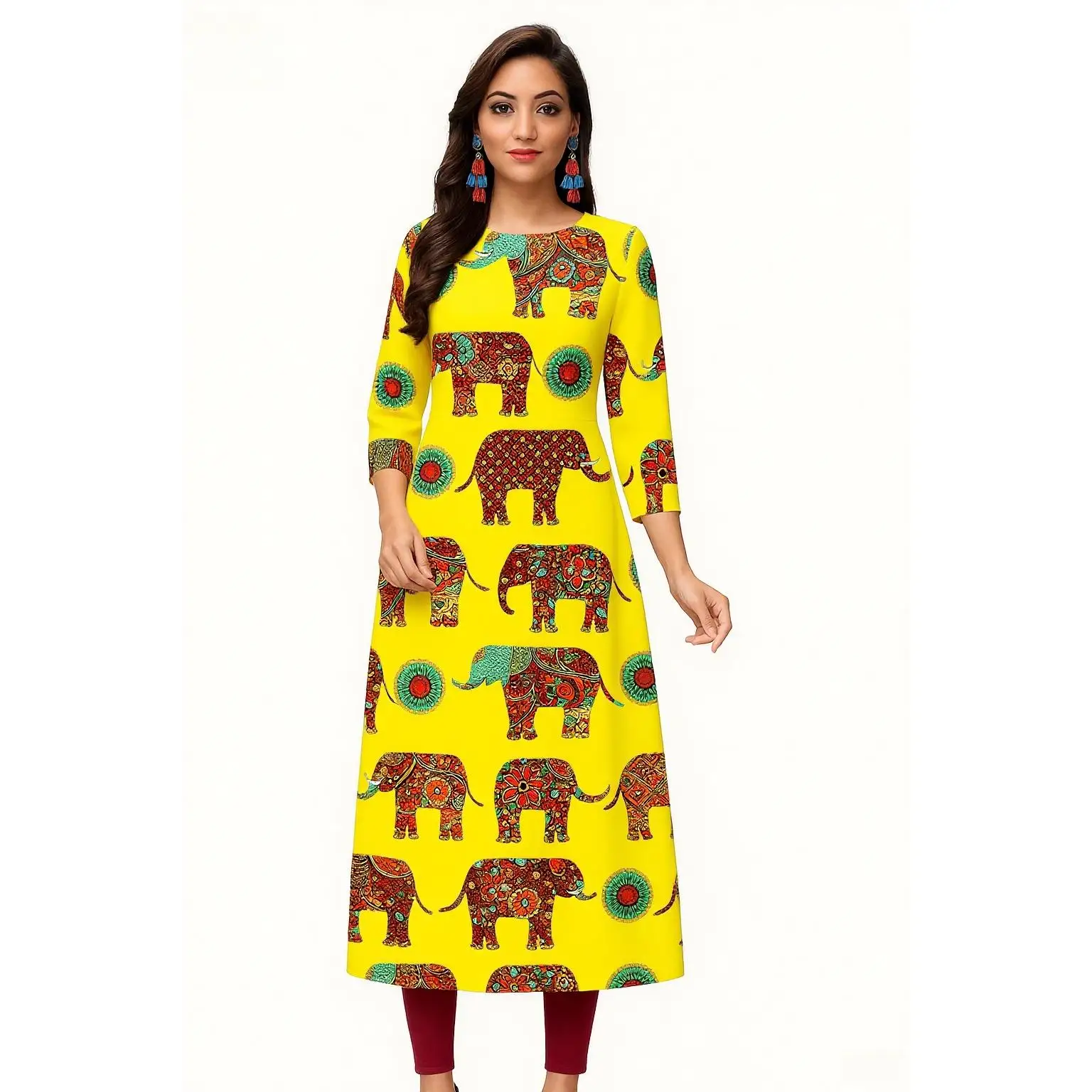 Vestido Kurt informal, moderno y cómodo para mujer, manga larga, tubo recto, informal, étnico, cuello redondo, diseño de tamaño regular