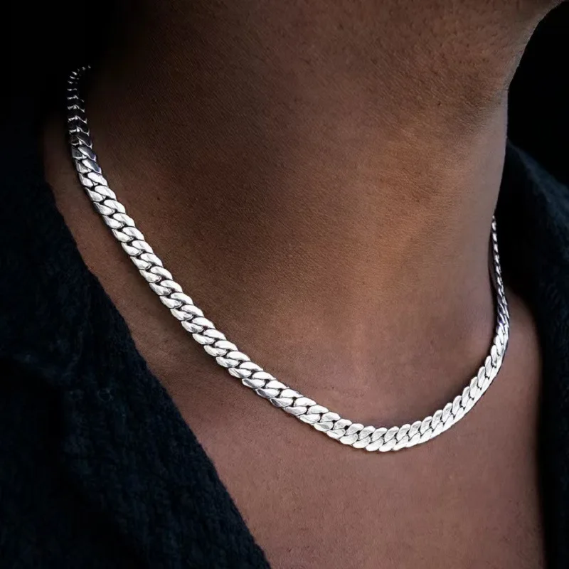 B&C Cuban Link Necklace for Men Hypoallergenic Titanium Steel Unisex Locket Chain Trendy Hip Hop Jewelry No Fade Minimalist view 2