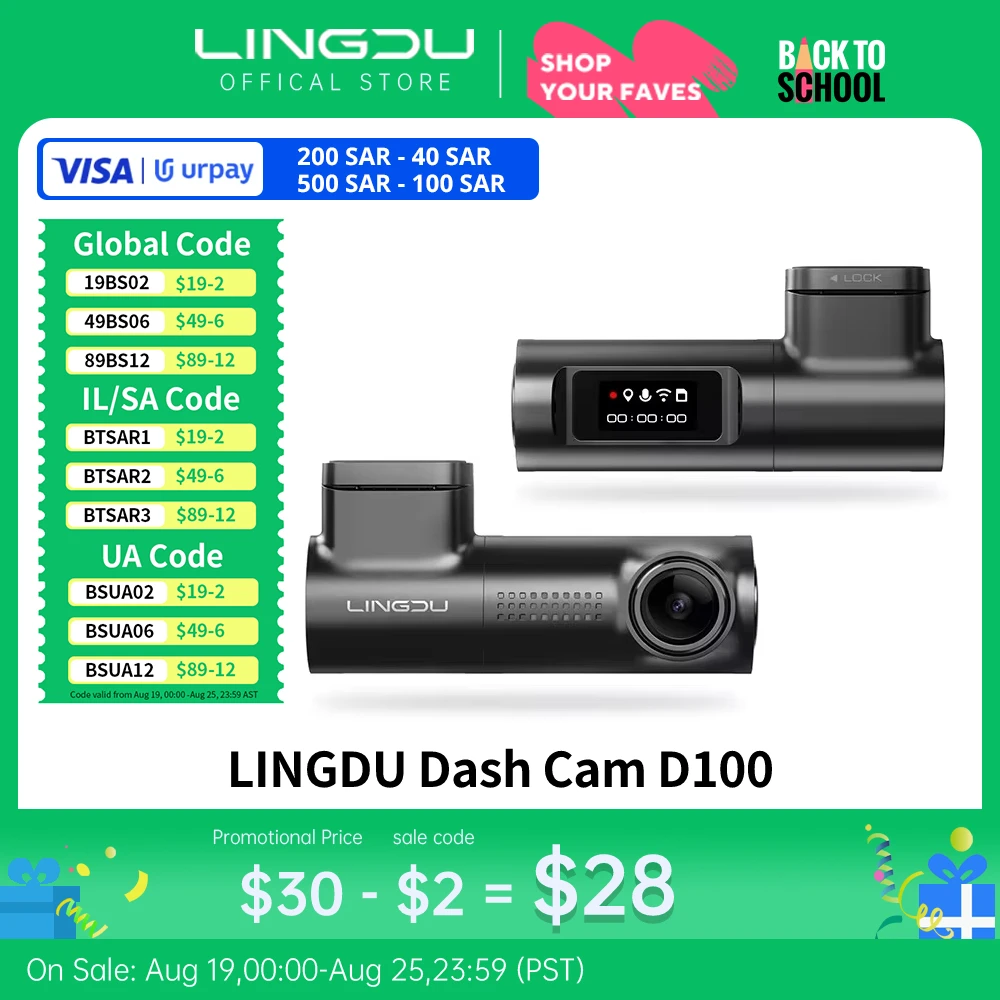 

LINGDU Dash Cam D100 2K 1440P Car DVR Built in GPS WiFi Voice Control 24H Parking Monitor Night Vision Dash Cam for Cars داش كام