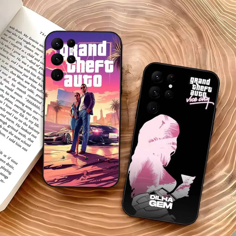 حافظة هاتف Game G-GTA 6 V-Vice City لهاتف سامسونج S series s20 s21 s22 s23 s24 FE Plus Ultra حافظة ناعمة وصديقة للبشرة