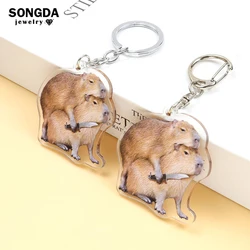 Funny Capybara Meme Acrylic Keychains Cute Cartoon Capybaras Double Sided Animal Keyring for Bag Car Key Pendant Accessory Gifts