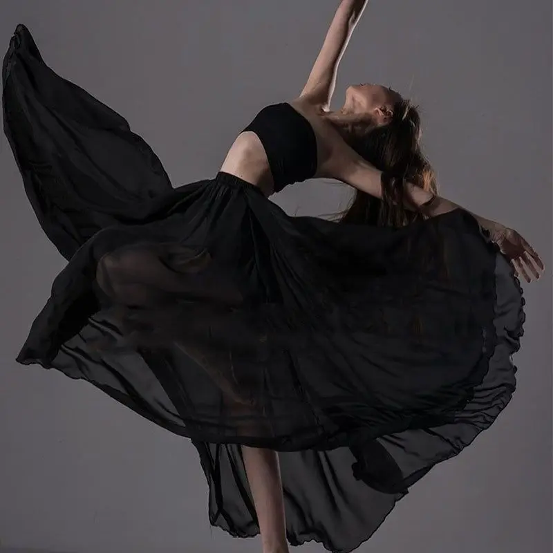 Nowa kolekcja damska na jesień i zimę 2022: elegancka długa spódnica do flamenco, tańca brzucha, cygańskiego, baletu i tańca klasycznego, w jednolitym kolorze, idealna na występy.