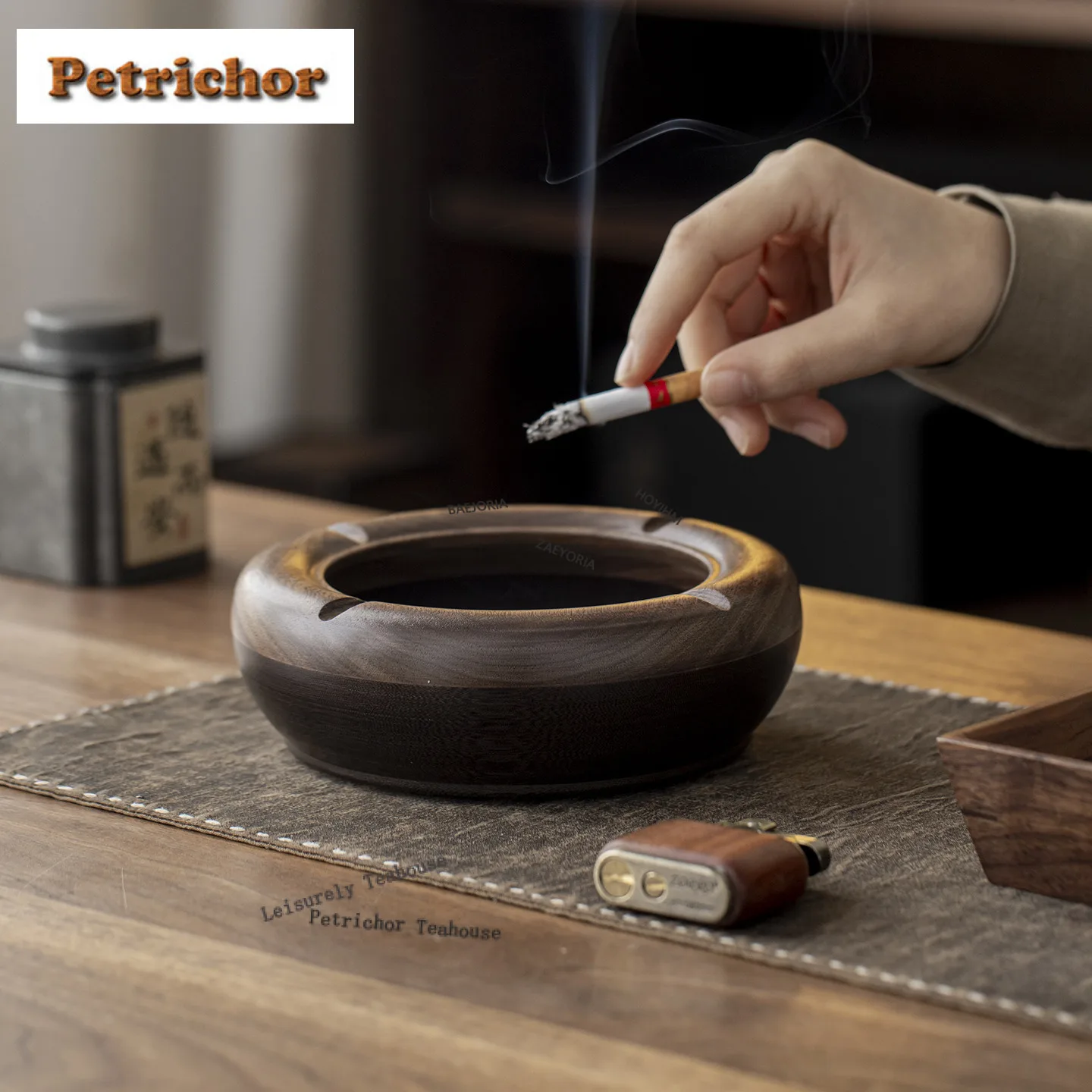 New Chinese Style Walnut Wood Large Ashtray Aesthetic Smoking Steamers Ash Tray Weed Smoking Tea Services Supplies Collection