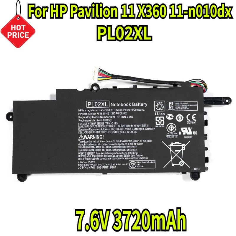 

7.6V 3720mAh PL02XL Laptop Battery For HP Pavilion 11 X360 11-n010dx 11-n000snx 11-N014TU 11-N030TU 751681-421 HSTNN-LB6B