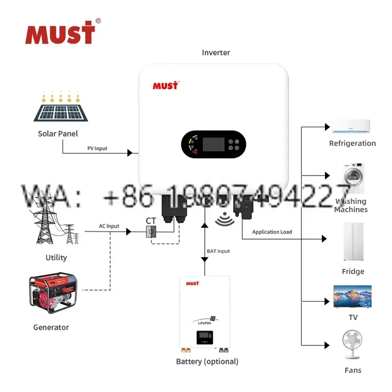 for MUST Hybrid Grid PH-11 Pro Solar Inverter Single Output 4KW 5KW 6KW with Ant