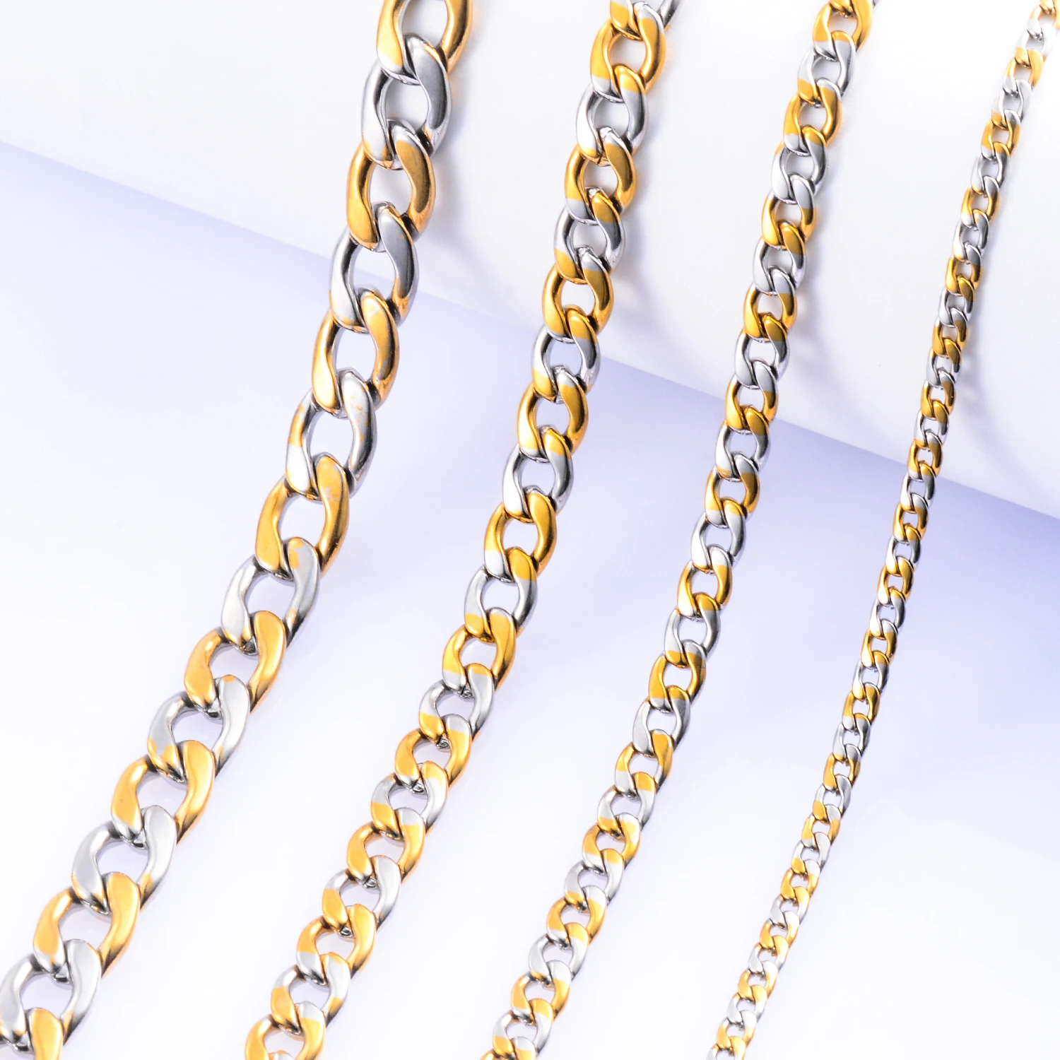 Stainless Steel Cuban Link Chain Men's Retro Long Pendant Necklace Silver and Gold Color For Punk Men Women Fashion Jewelry