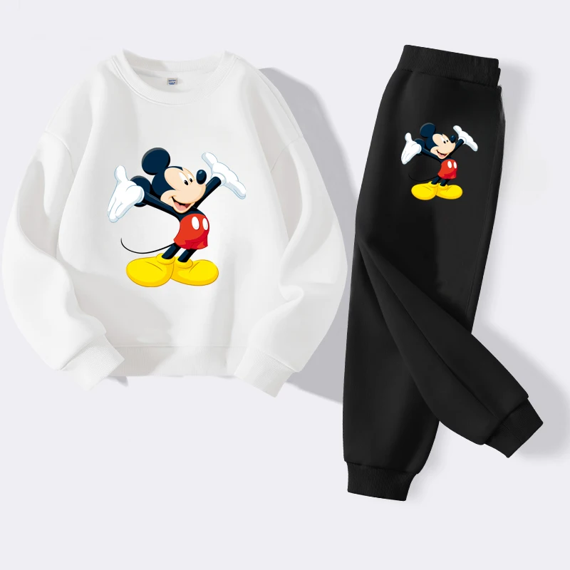 Disney Autumn New Children's Clothing Sets Cute Mickey Print Boys Sweatshirt and Sweatpant 2PCS Suit Girls Tracksuits