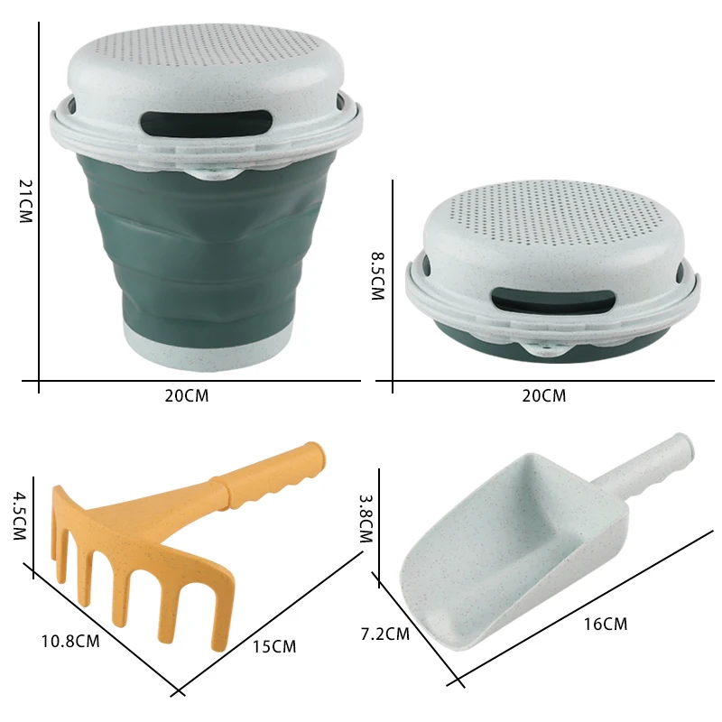 Set di giocattoli da spiaggia 4 pezzi nuovo stile 4 in 1 Secchio pieghevole, pala e rastrelloPioli da trasportare e catturare i giocattoli del secchio marino.2025