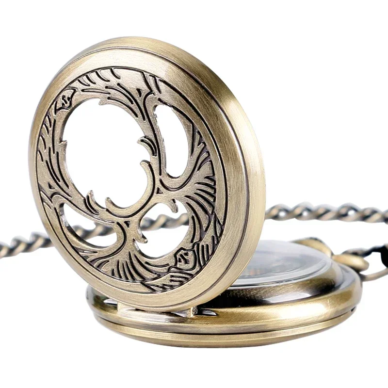 Classic Bronze Hand-wind Mechanical Pocket Watch for Men Women Phoenix Caving Design Roman Numeral Dial with Pendant Chain Clock