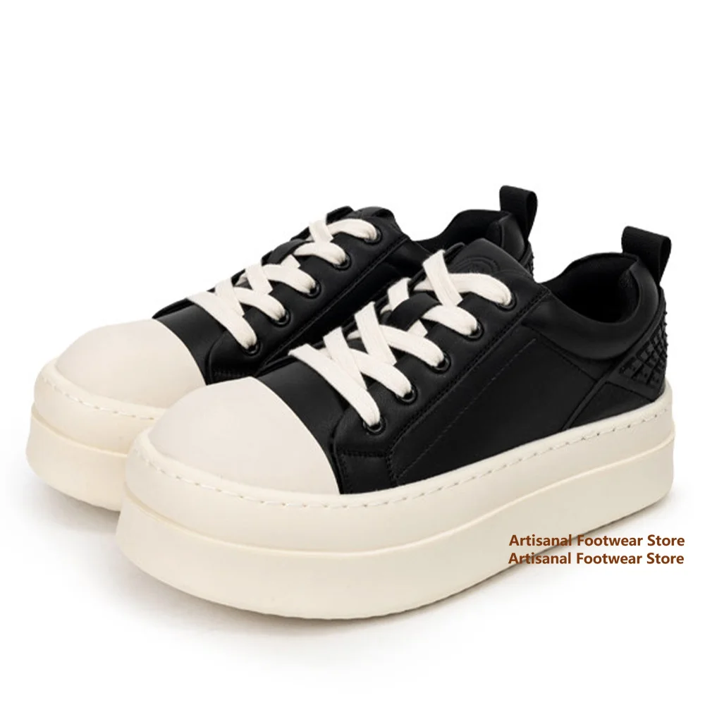 

Мужские туфли на толстой подошве, черно-белые кожаные повседневные туфли, увеличивающие рост, с широким круглым носком, дерби для мужчин