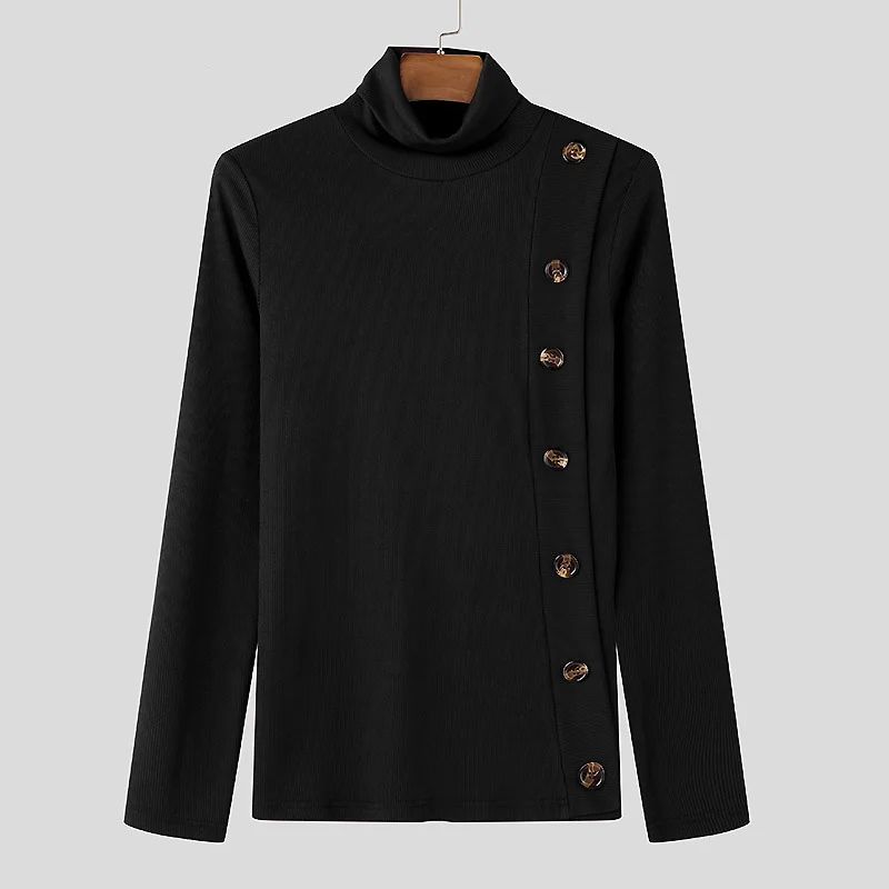 Frühling 2025, Neue Mode Für Männer Taste Rollkragen T-shirt Einfarbig Langarm Freizeit Streetwear Beliebte Slim-fit grundlegende Hemd – Detail 3