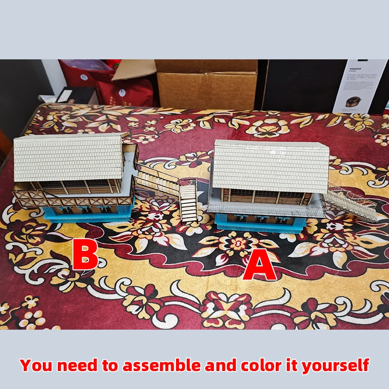 1/35 Modellbausatz Miniatur-Diorama Architektonisches Gebäude Hausmodell Eisenbahn unbemalt 19. Jahrhundert Bahnhof Wartehalle DIY – Detail 2