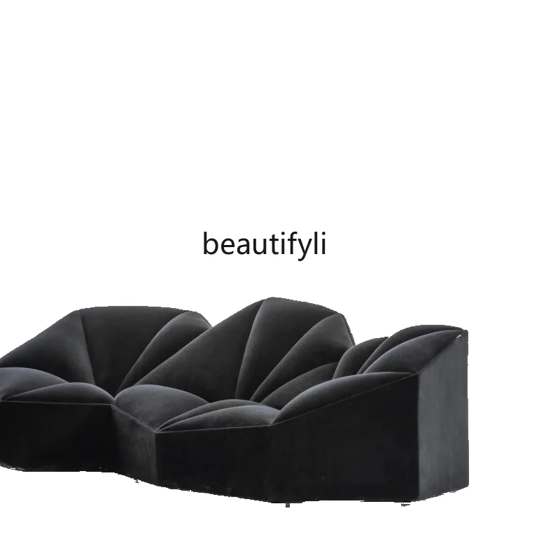 

Classic Black 3D Sofa Small Apartment Double Three-Seat Snowflake Flannel Sofa