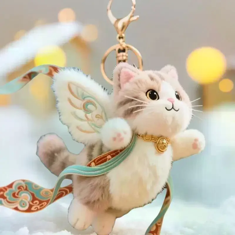 1Pcs Chinese Style PP Cotton Nine-Colored Deer Keychain Bag Charm Soft Flying Cat Pendant Cute Plush Doll Key Ring For Women