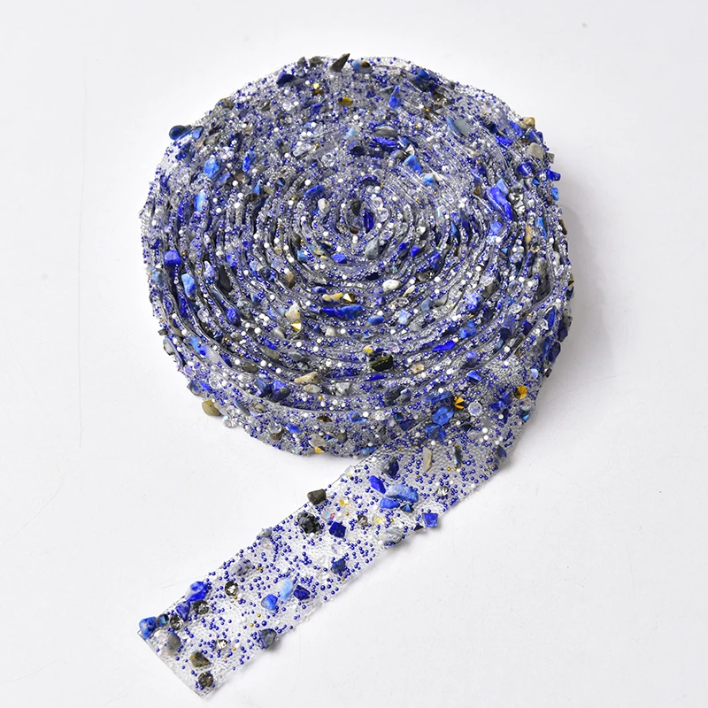 1Meter Gravel Decorative Trims Hot Fix Colored Stone Caviar Beads Wrap Ribbon Tape Iron On Fabric Clothes Diy Dress Shoes Bags