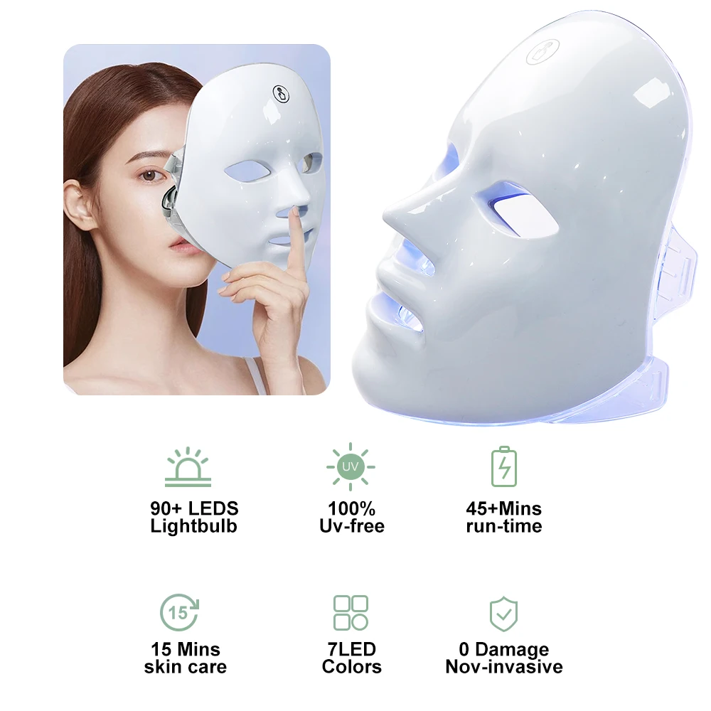 LED Mask 7 Colors Rechargeable Facial Beauty Mask Skin Rejuvenation Home Face Lifting Whitening LED Photon Therapy Face Mask