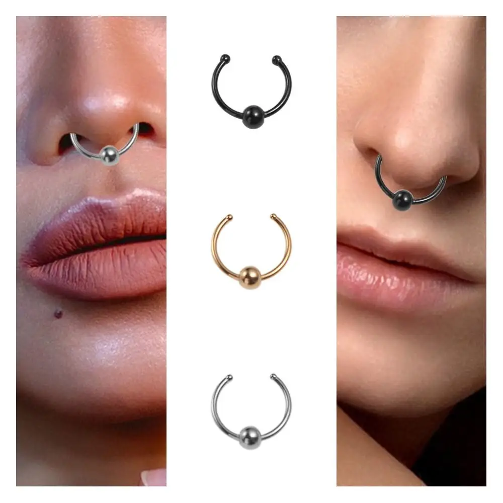 Trendy Metal Fake Nose Septum Rings Non Piercing Bead Multicolour Geometric Daily