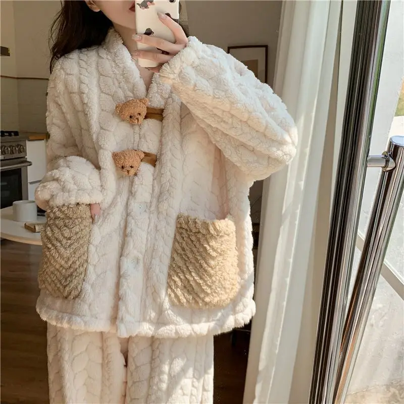 

PJs SetWomen's warm winter pajamasflannelFashionable home clothes, pajamasWomen's pajama setCute and soft pajama set