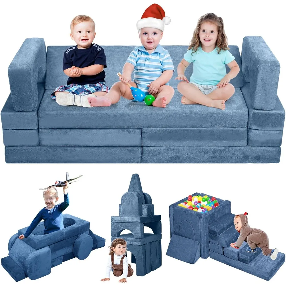 Modular Kids Play Couch, Convertible Sectional Sofa for Toddlers, DIY Creative Playroom Furniture