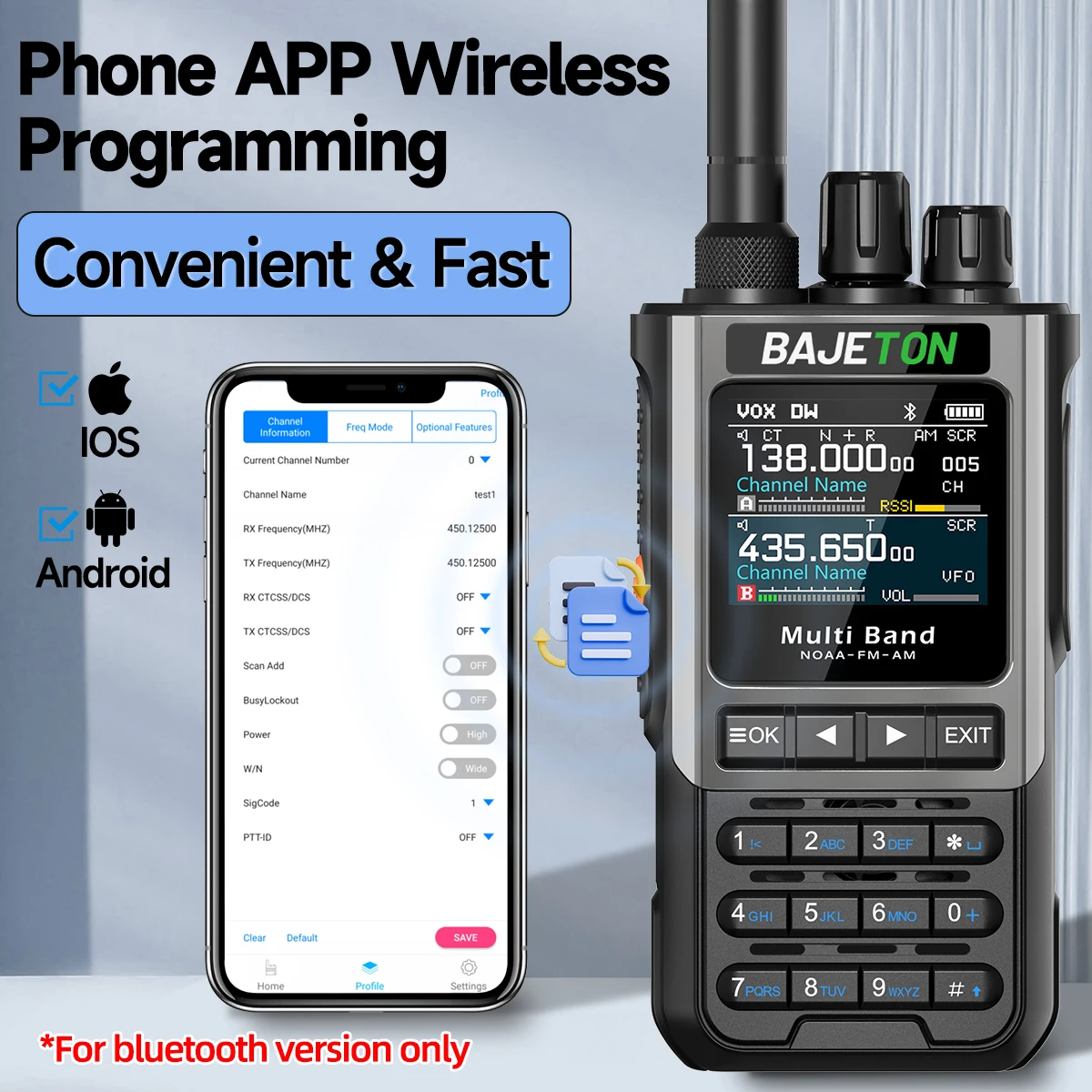 BAJETON BJ8200無線機 長距離ワイヤレス Bluetoothプログラミング Type-c フラッシュライト ノイズリダクション CB SW AM アマチュア無線機