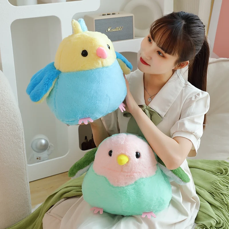 Kawaii Round Fat Parrot Plush Doll Pillow High Quality Blue Green Parrot Bird Plush Toy Home Decor Birthday Gifts For Girls Boys