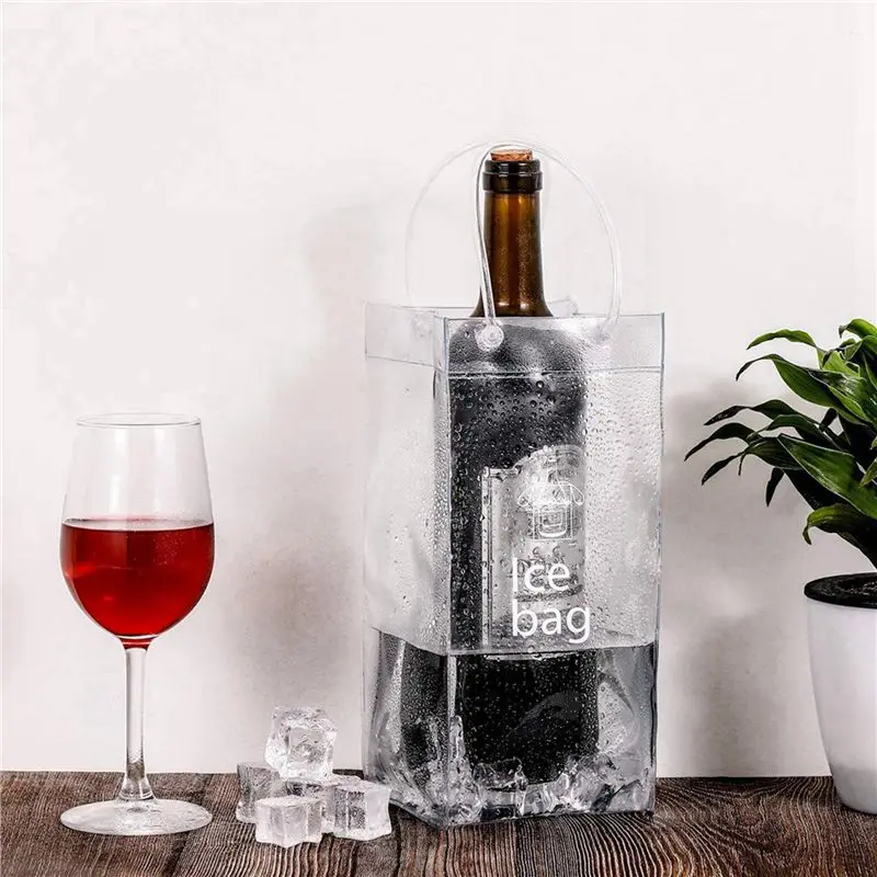 AB11-Ice Wine Bag Portable Collapsible Clear Wine Pouch Cooler With Handle For Party,Outdoor,Champagne,Cold Beer,4Pack