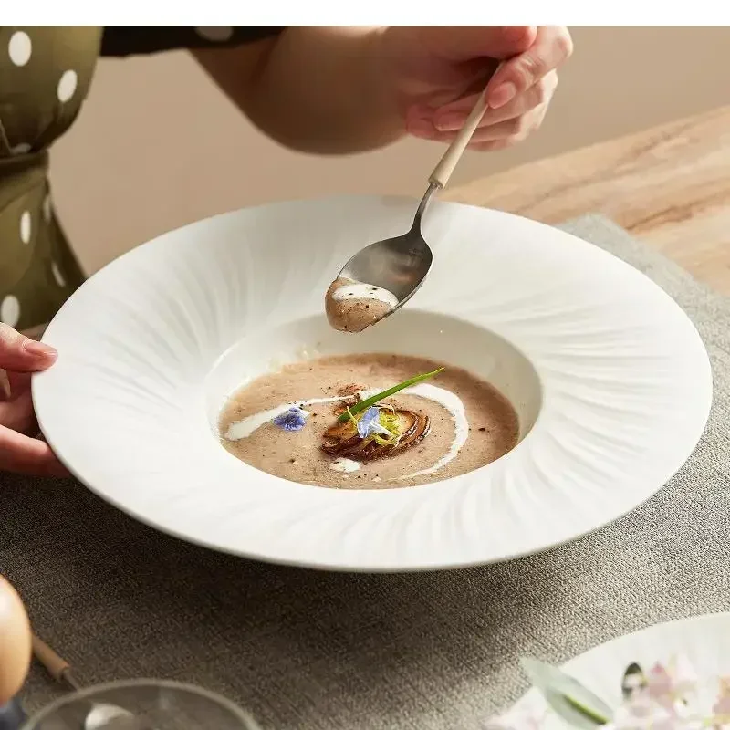 Straw Hat Plate Soup Plate White Plate Simple Light Luxury Western Food Plate Pasta Plate Hotel Restaurant Tableware Plate