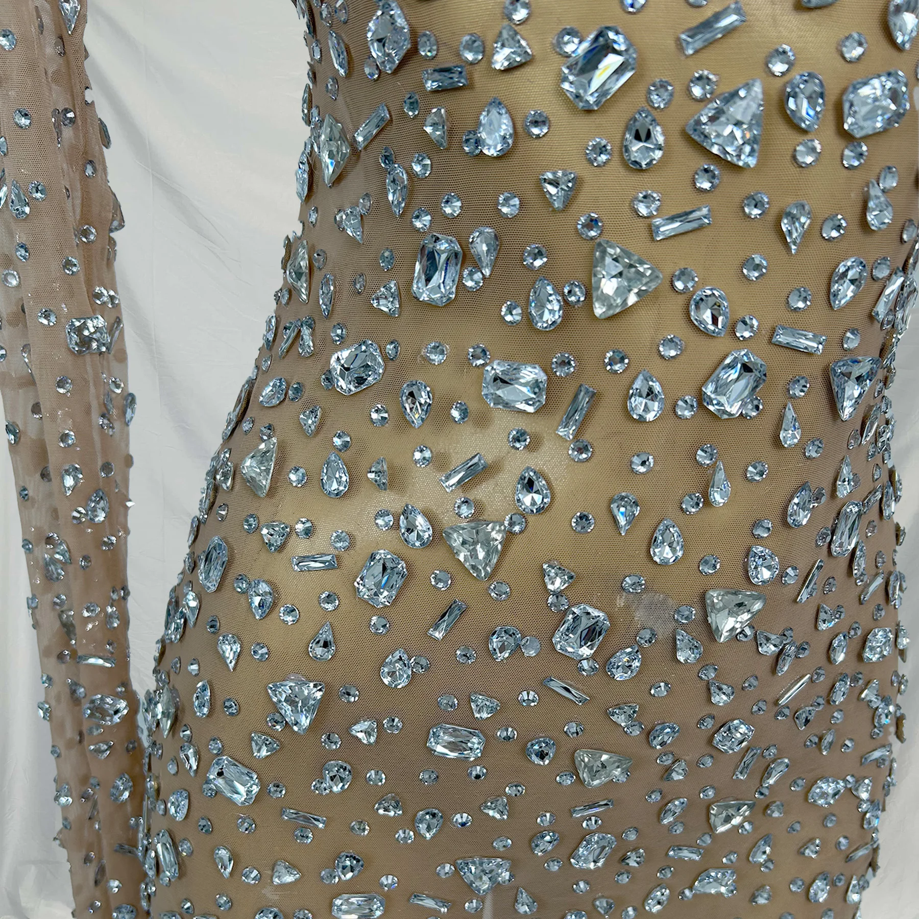 Sexy Long Sleeves Square Collar Night Club Party Banquet Mini Dress Cocktail Crystal Prom Sheath Dress Female Stripper Outfits