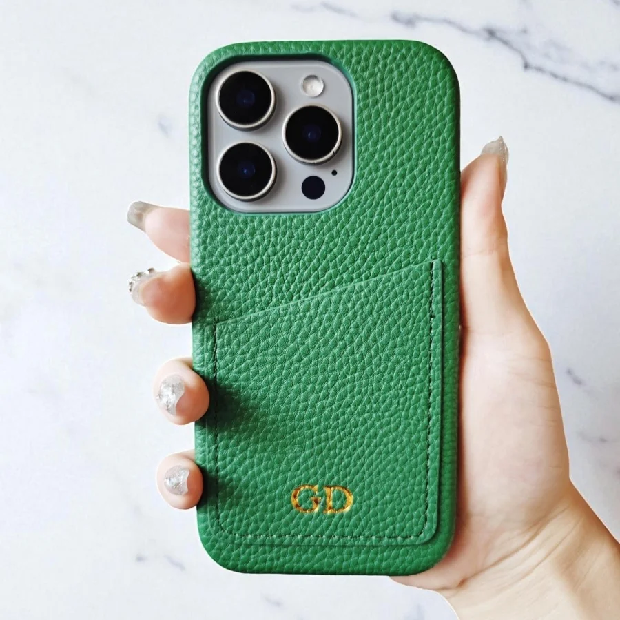 

Personalized Customized Name Initials Case For iPhone 12 13 14 15 16 Pro Max Luxury Leather Card Slot Bag Lichee Pattern Cover