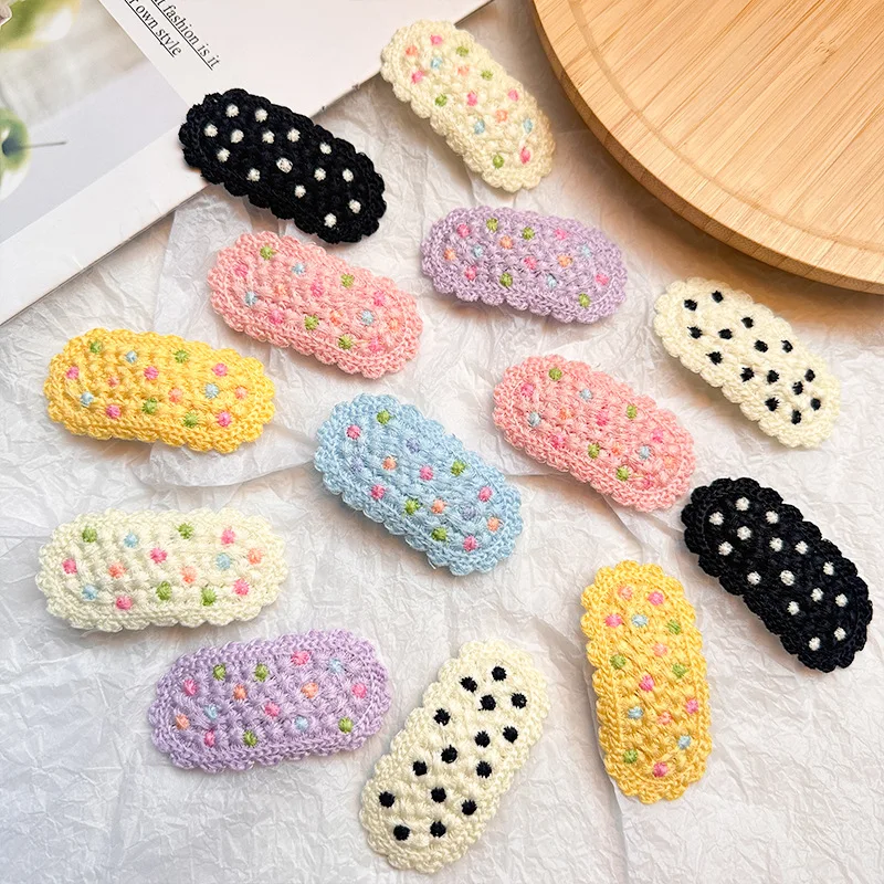 2/14 個かぎ針編みヘアクリップセット女の子女性水玉模様ニットかわいいヘアアクセサリー日常着パーティーヴィンテージスタイル