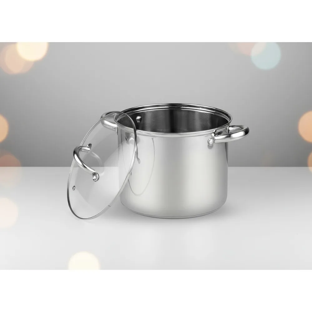 

12-Quart Stainless Steel Soup Pot with Lid, Induction Compatible Stockpot for Family Cooking & Large Meals