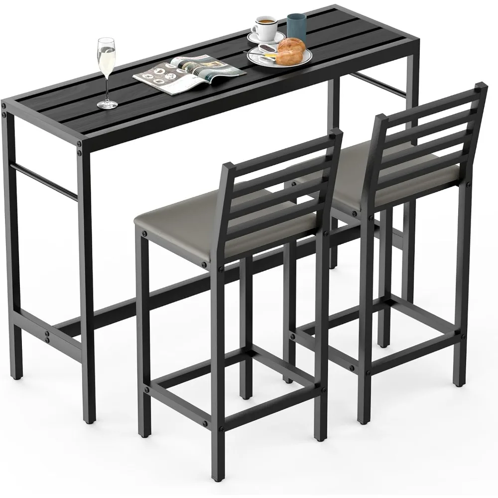 

3-Piece Outdoor Patio Bar Set – 47" High Top Pub Table with 2 Cushioned Chairs, Metal Bar Table and Chairs Set Perfect for Balco