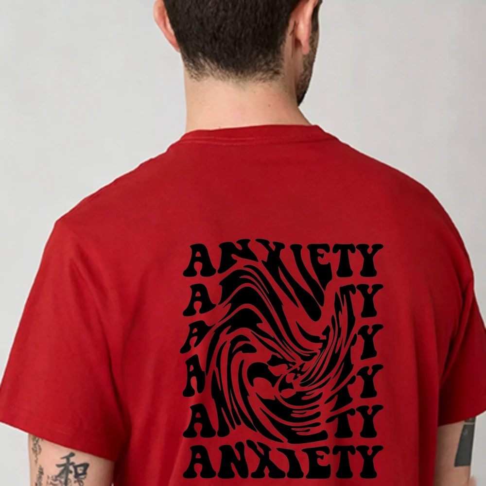 ANXIETY Warped Swirl Text Print Cream Cotton Oversized Tee Y2K Retro Mental Health Streetwear Unisex Casual Top Weird Tshirt