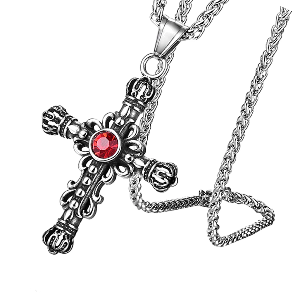 

Cross Pendant Necklace Stainless Steel Retro Style Creative Design Long Wear Jewelry Gifts Birthday Party