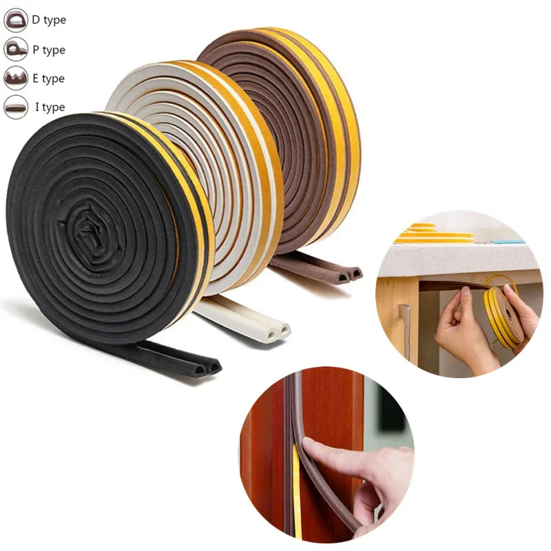 20M Door Rubber Seal Anti-Collision Self Adhesive Window Sealing Strips Soundproof Dustproof Foam Weather Strip for Door Window