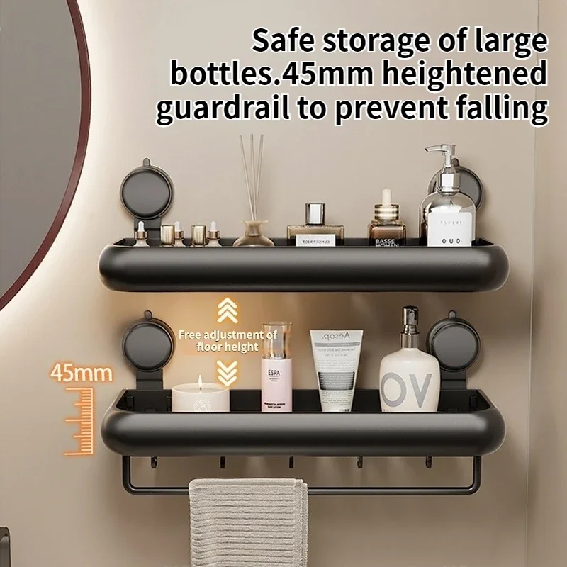 Picture 5: Suction Cup Bathroom Towel Rack Space Aluminum Wall-Mounted Minimalist Multi-Functional Storage Shelf No Drilling Required