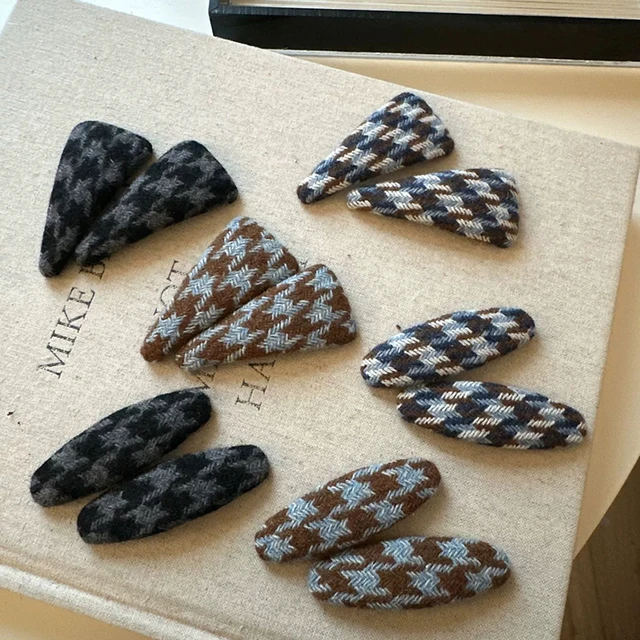 Retro Vintage Style Plaid Fabric Hair Clip Women Autumn Winter Side Clip Broken Hair Bangs Hair Accessories Daily Wear Gifts 2