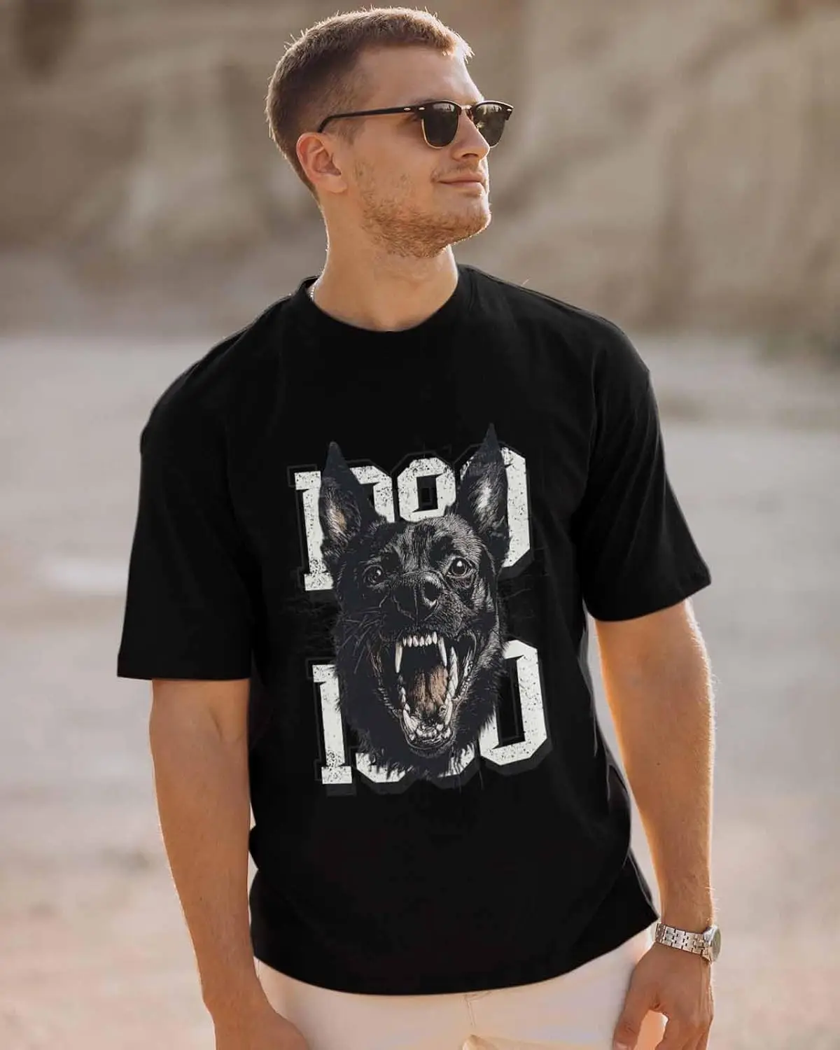 Men's T-Shirt, Novelty Graphic T-Shirt Black Dog Head Barking Cotton Crew Neck Men's Short Sleeve Basic Tshirts Black-L