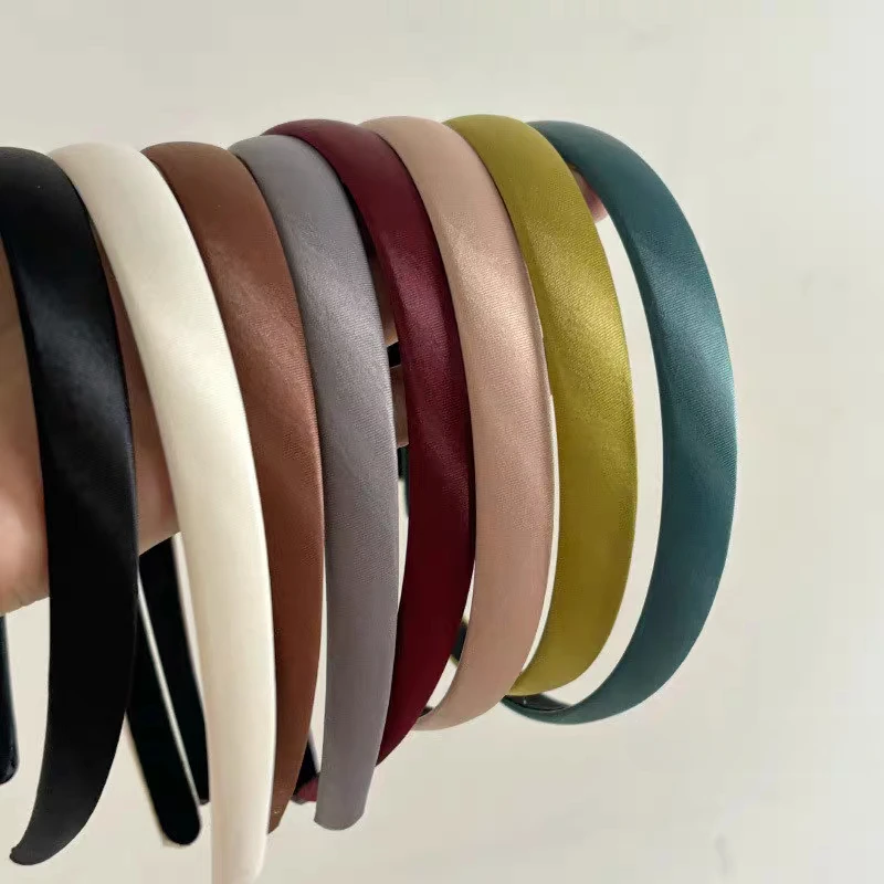 2pc Vintage Erweiterte Glänzende Satin Solide Haarband für Frauen Mädchen Koreanische Retro Stirnband Haar Bands Zubehör – Detail 2