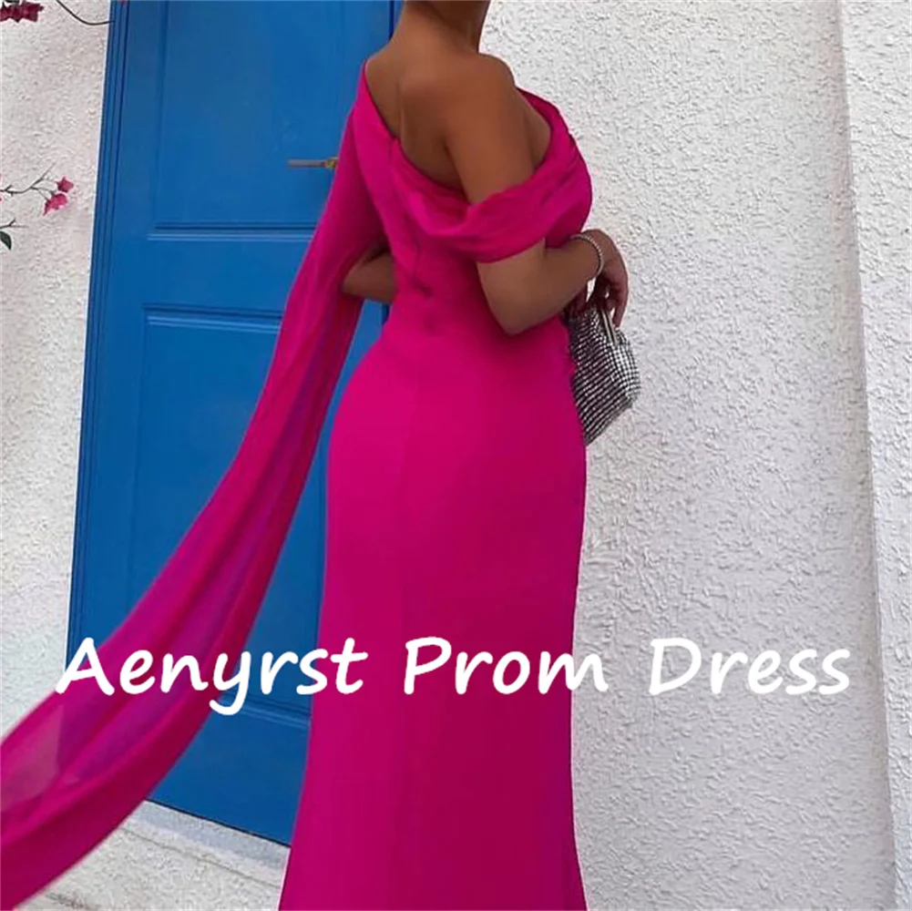 Aenyrst-vestido de noche de sirena con cuello Diagonal, traje largo de gasa personalizado, largo hasta el suelo, color rosa