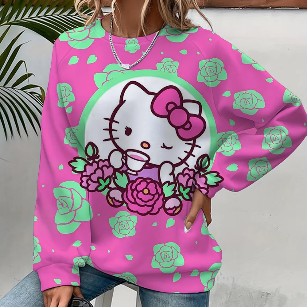 Vintage HELLO KITTY Print Crewneck Pullovers Harajuku Hoodie Women Fall Sweatshirt kawaii HELLO KITTY Sweatshirts