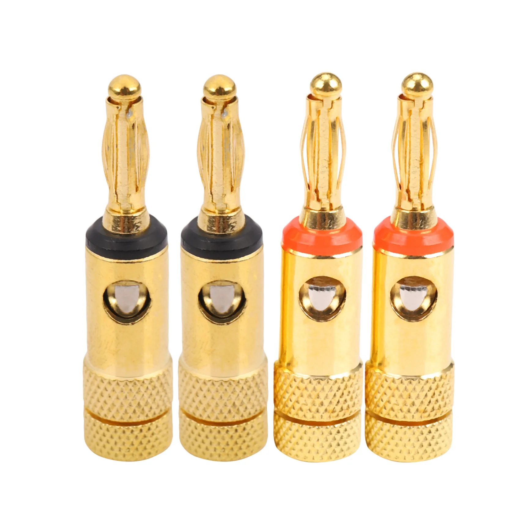 Plugues Banana Banhados a Ouro, 2 Vermelho 2 Preto 4mm, LL68-4BP1