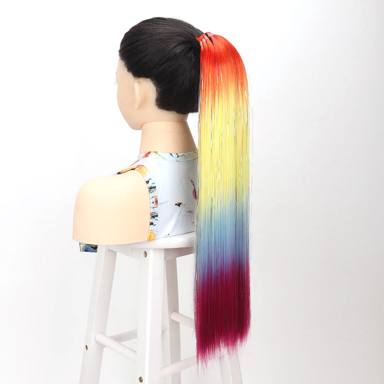Colored Glitter Synthetic Ponytail Hair Extension with Rubber Bands - Glittery Ponytails Hair Piece for Girls Fun Hair Accessory