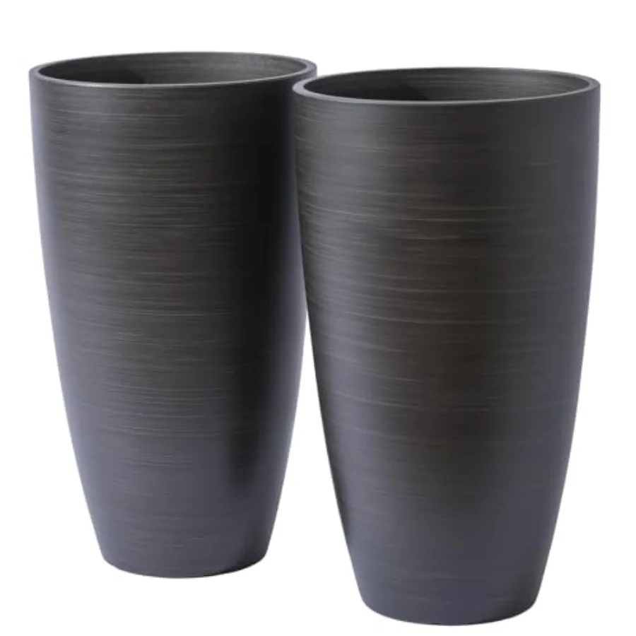 

Tall Round Planter 2Pack-11.8W21H Dark Wooden Grain Finish Flower Pots Indoor Decorative Container Garden Patio Outdoor Indoor