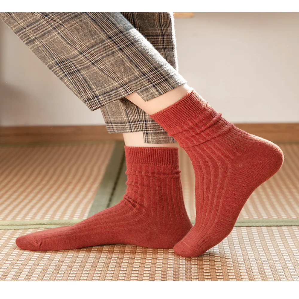 Classic Solid Sock Long-Lasting Thick Wool Sock Winter Rib Sock Soft For Boots Winter Sneakers