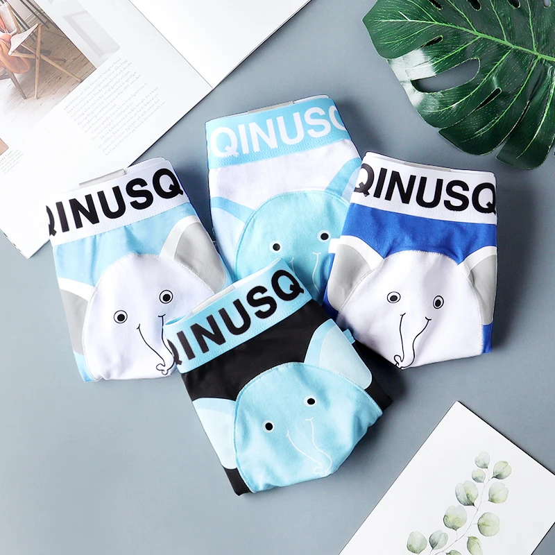 SQINUSQN New men\'s boxer panties Breathable men\'s underwear cute little elephant Comfortable Men Underpants size M-4XL