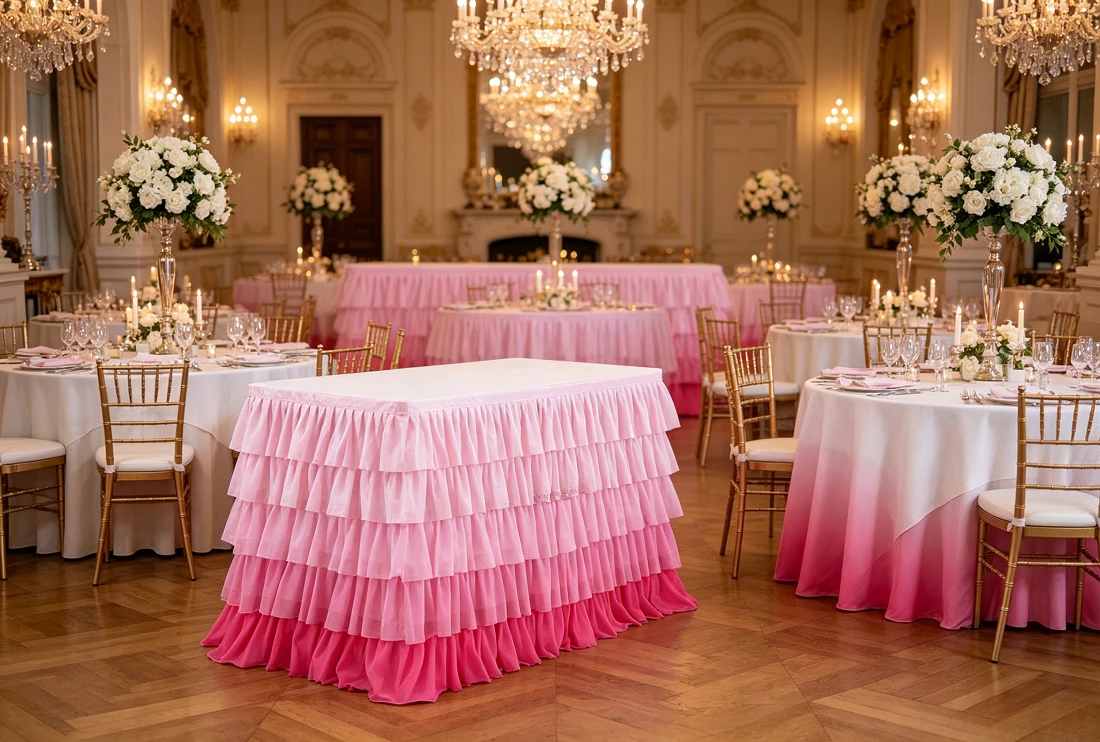 Rainbow Gradient Tulle Table Skirt Multi Layers Ruffle Tablecloth Cover For Dessert Table Wedding Birthday Party Banquet Decor