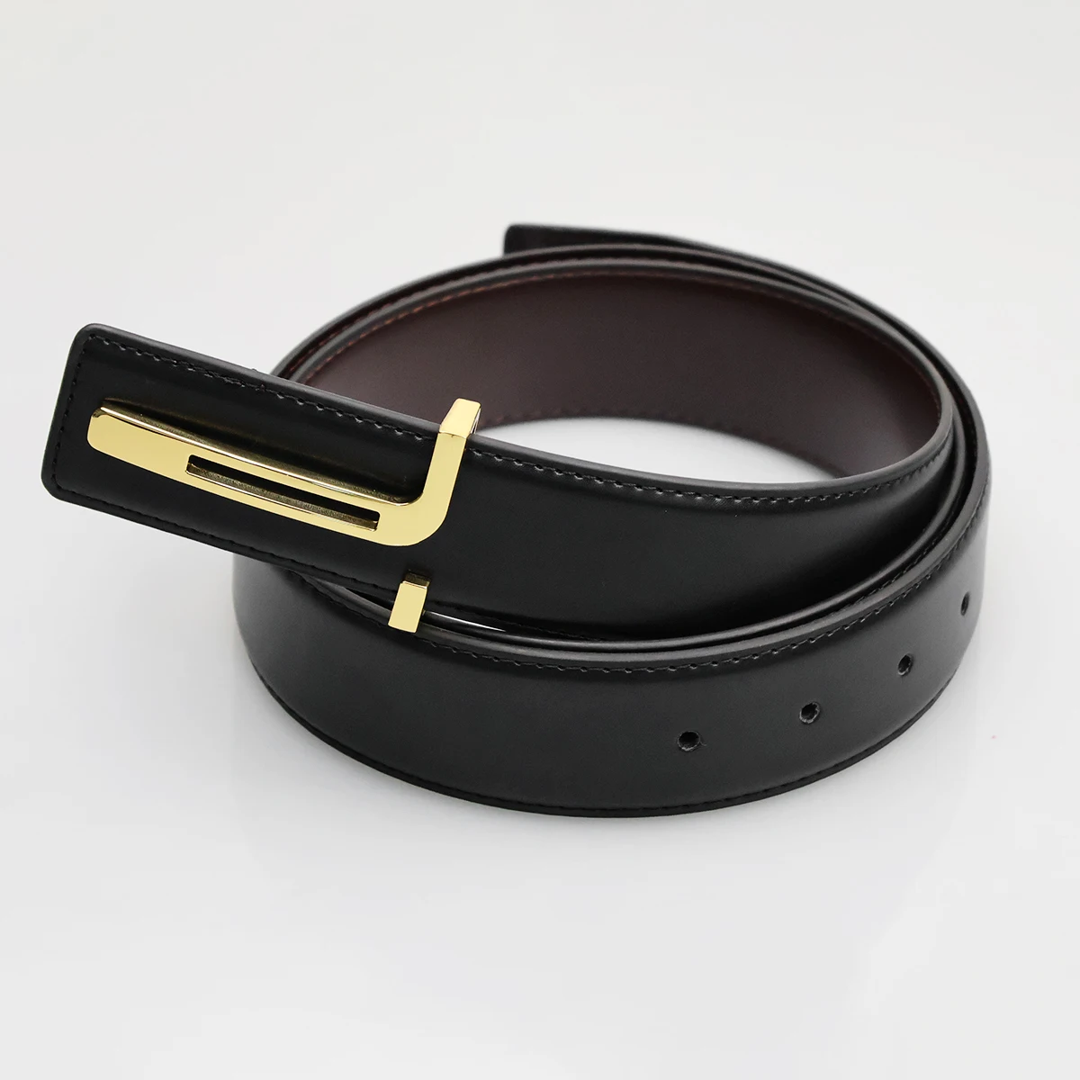 Business Alloy Letter Buckle Men's Belt Casual Leather Belt for Men High Quality Two-layer Cowhide