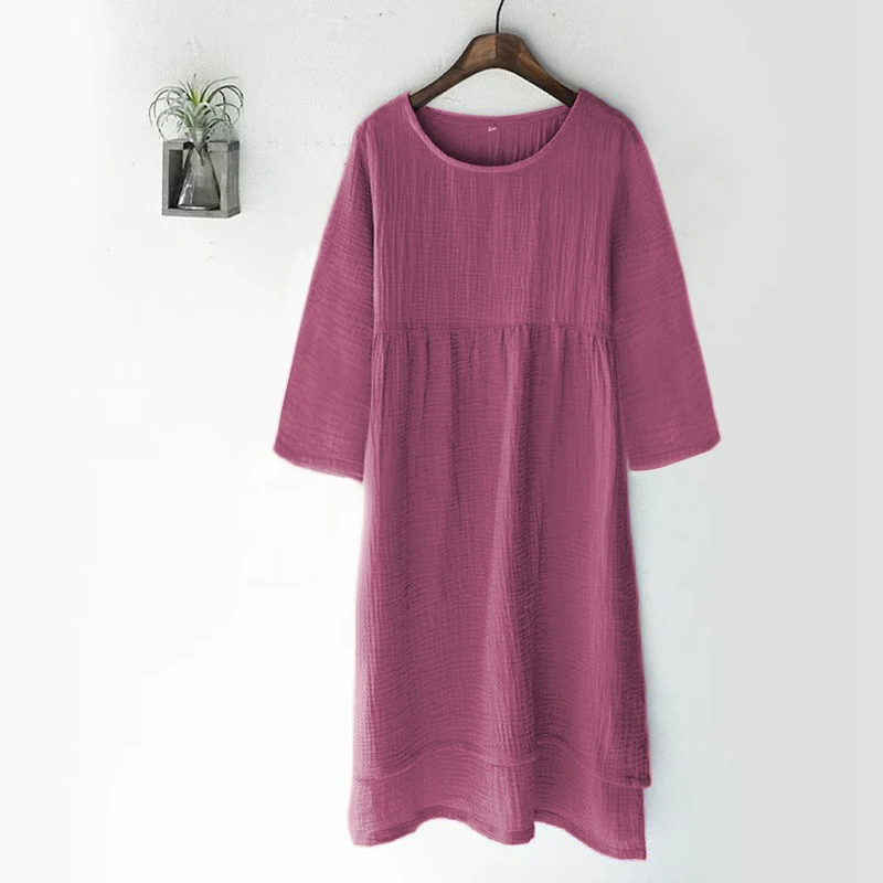 100% Cotton Gauze Elegant Dresses For Women Casual Loose Long Sleeve Asymmetrical Spring Autumn Basic Female Dresses Vestidos